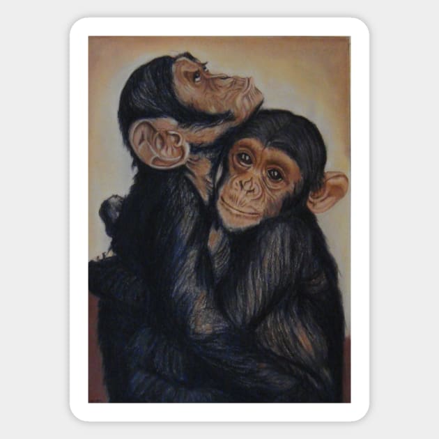 Cuddles have it! :o) Chimps Sticker by angipangi7